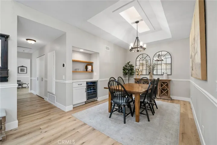 Large Dining Room with skylight and winebar.