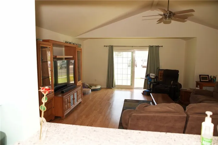 Family room view towards front sliding door
