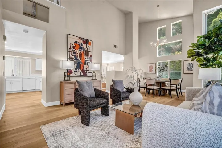 Bathed in natural light through tall windows.