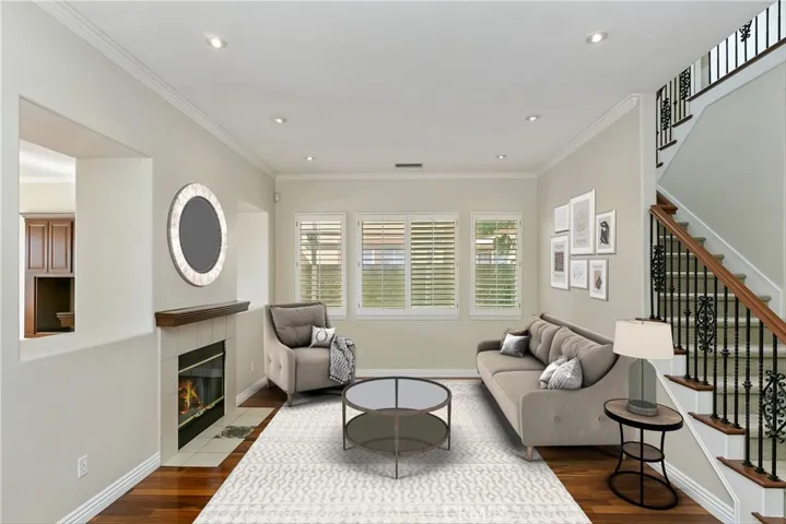 Formal living room with dual sided fireplace