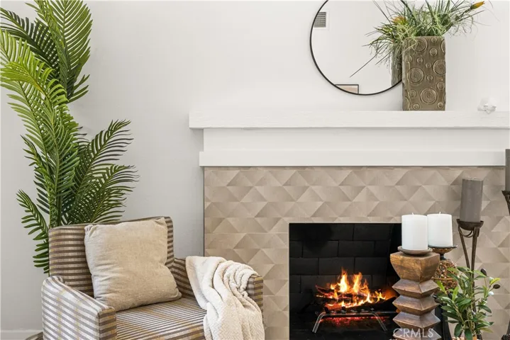 Modern tiled fireplace