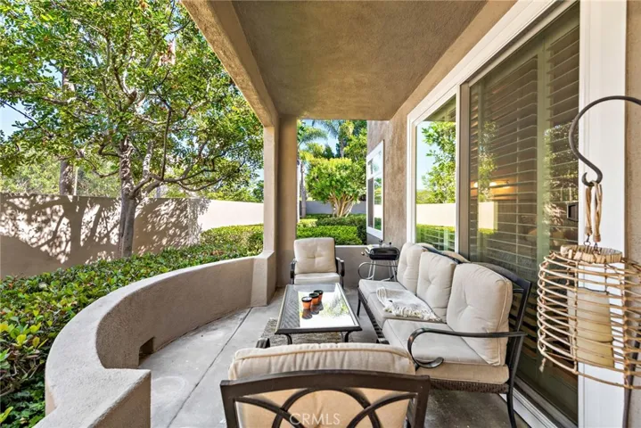 Enjoy year-round California living on this covered patio that blends comfort and style.
