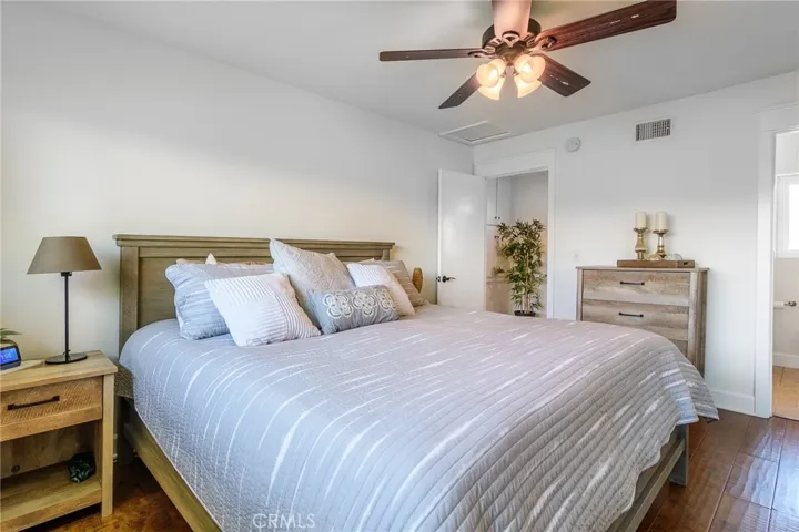 Upstairs bedroom with King size bed. Generous in size. Dual closets and direct access to bathroom