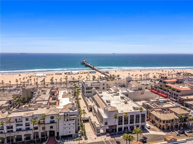 Sweeping aerial shot from Main Street area to the iconic pier!