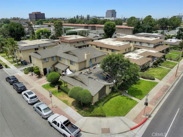 Aerial view of the front corner of the lot