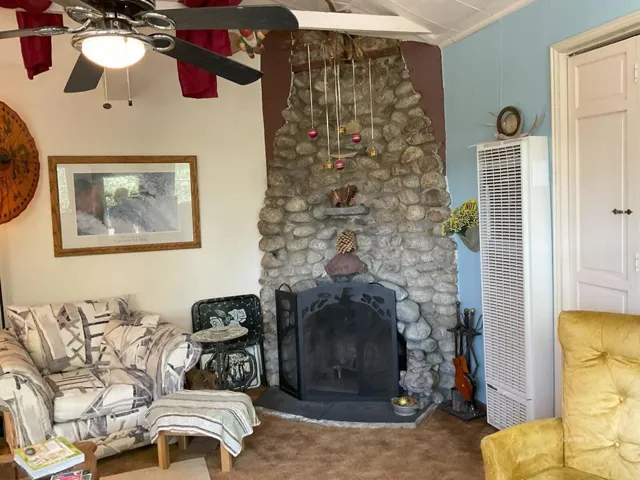 Classic river rock fireplace