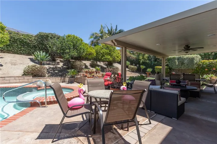 Great pool deck with covered patio as well.