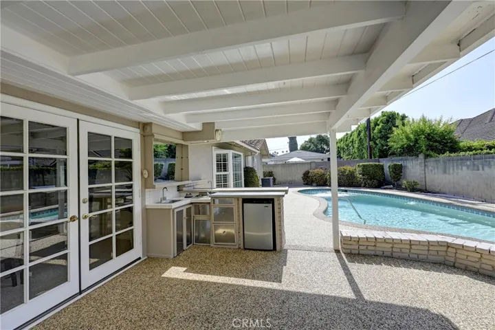Kitchen area under the covered patio.