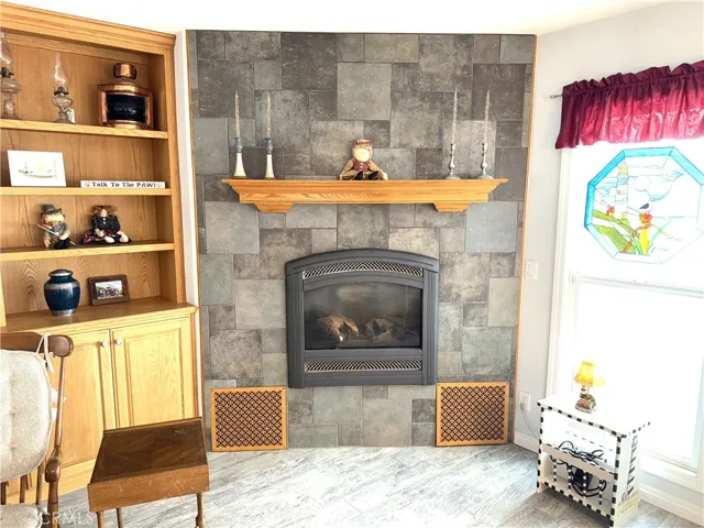 Direct vent, temperature controlled fireplace in the family room