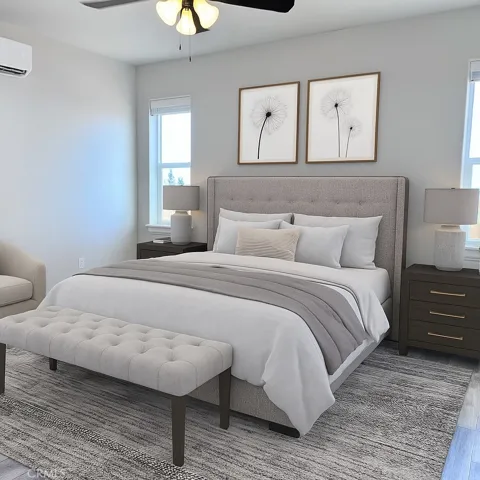 Virtually staged primary bedroom