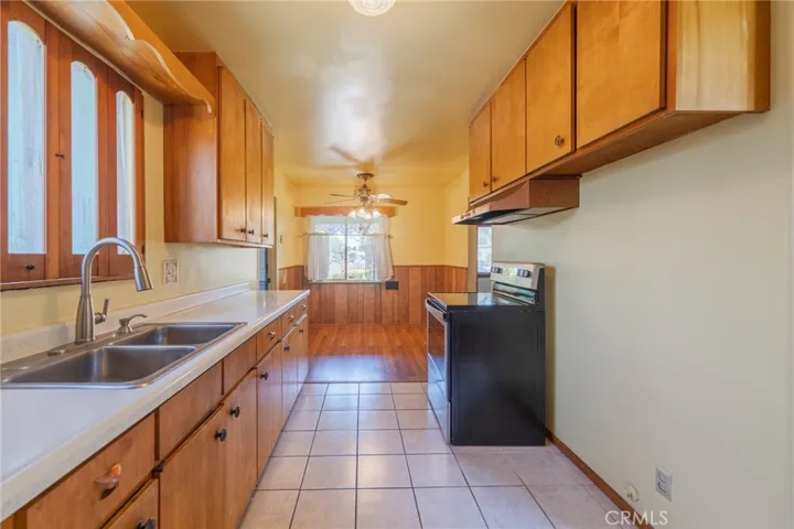 Kitchen opens to dining area.