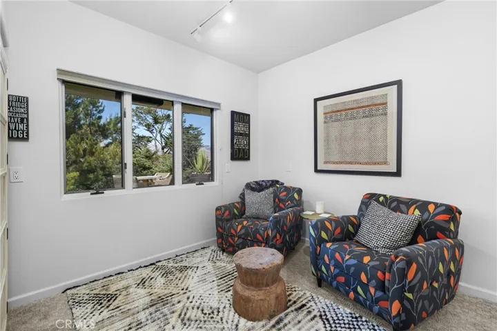 Sitting area in a lower level bedroom.