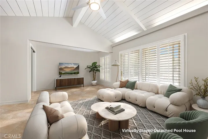 Virtually Staged Detached Pool House Living area