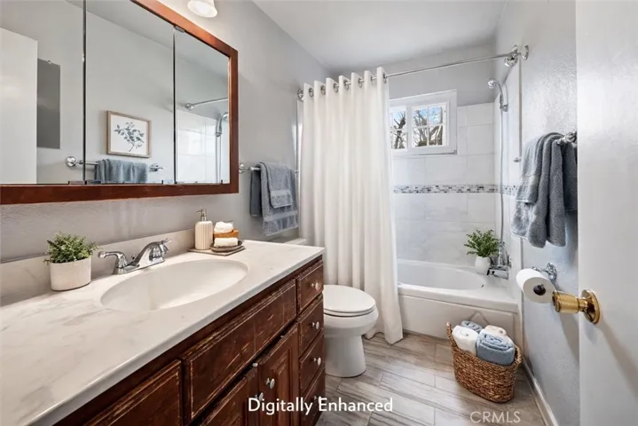 Digitally staged hall bathroom
