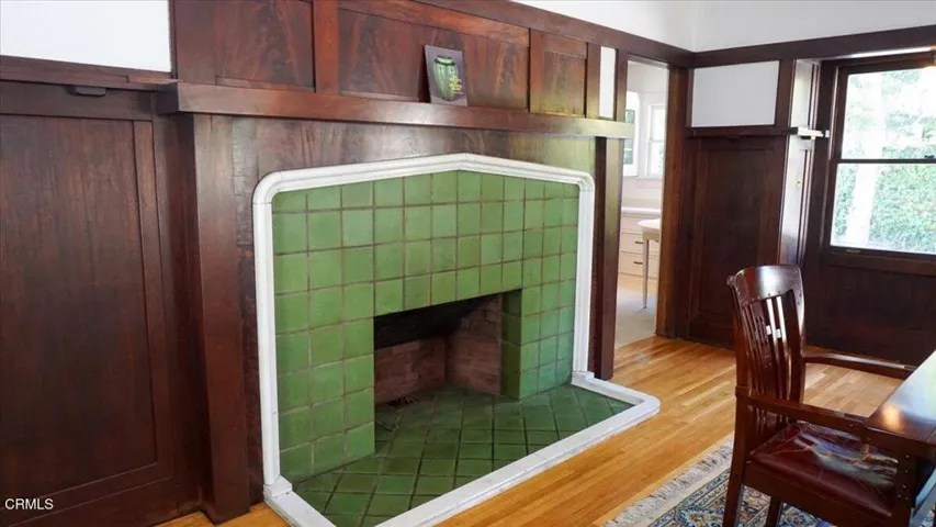 Dining Room Grueby Green Tile Fireplace