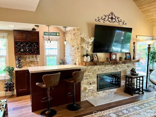 Fireplace and bar area