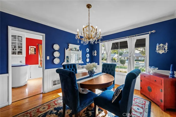 Dining room with kitchen beyond.