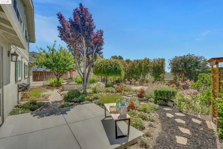 Fenced backyard featuring a patio