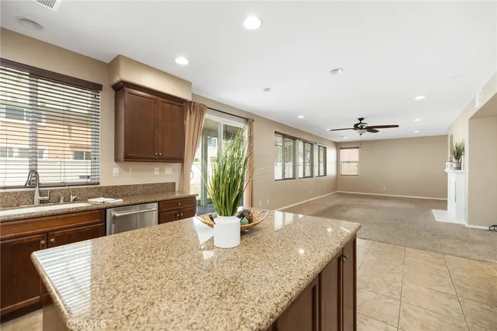 spacious kitchen with dining area and great room