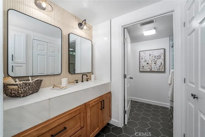 Beautiful marble countertops and sink with under cabinet storage