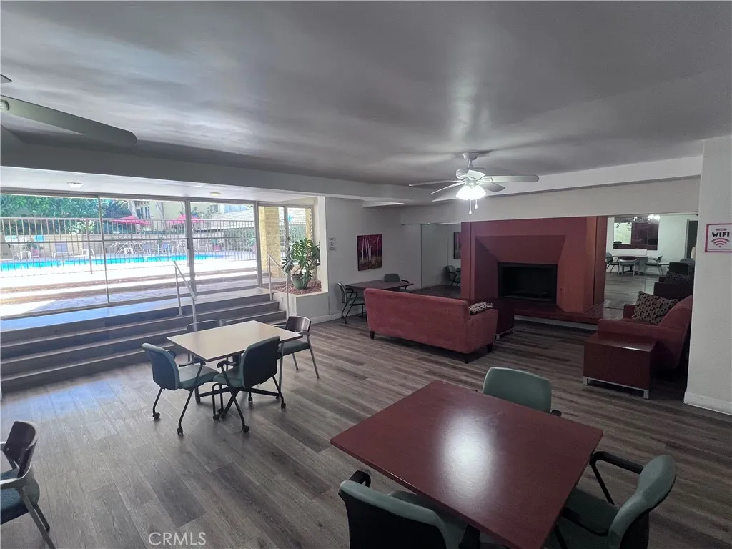 Clubhouse with pool view.
