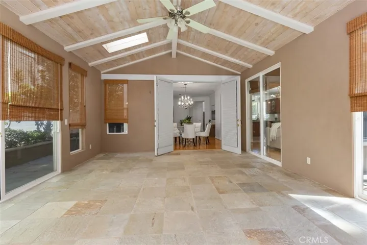 Sliders in sunroom lead back patios