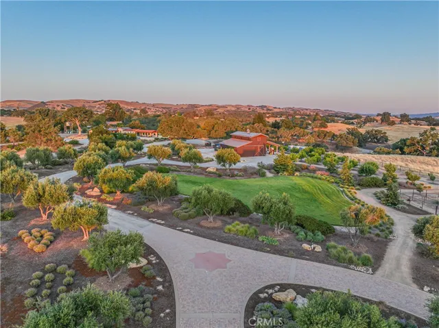 An impressive overview of this spectacular estate looking toward the beautifully designed Corten barn/shop.
