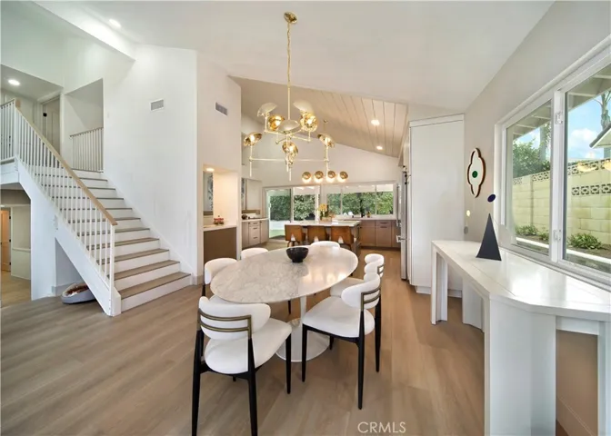 Spacious dining room & custom lighting