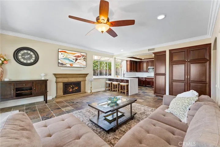 Oversized family room open, bright and airy. w fireplace.