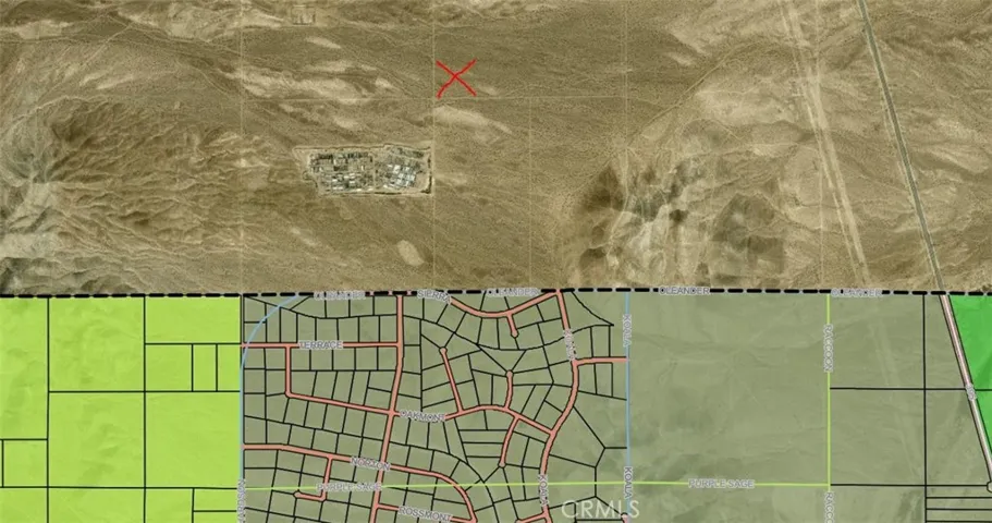 red "x" shows location and city limits to the south