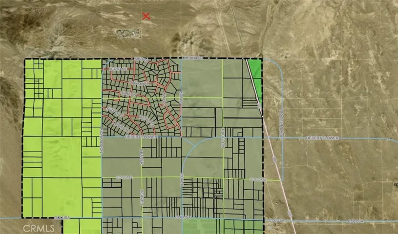 red "x" shows location and city limits to the south zoomed out view
