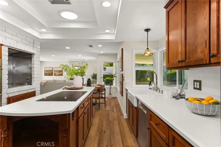 Kitchen with built in grille, lots of counter space and storage.