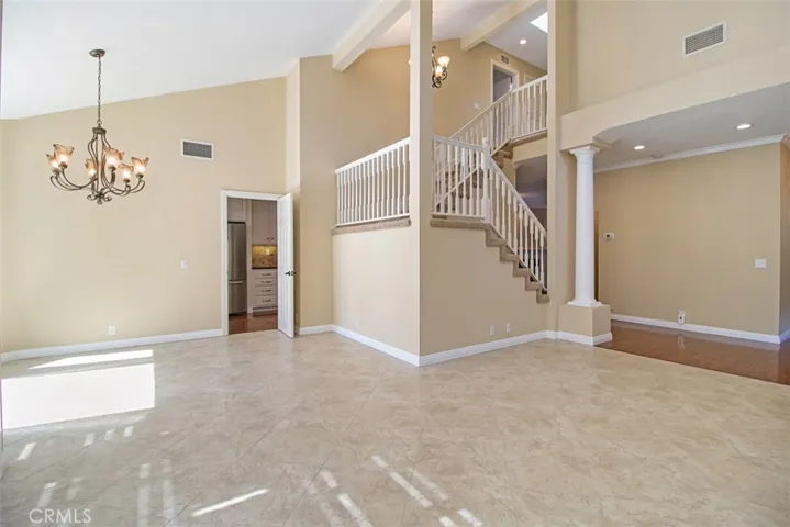 Soaring ceilings open to the second level