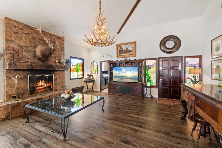 Stone Fireplace, Hardwood Floors