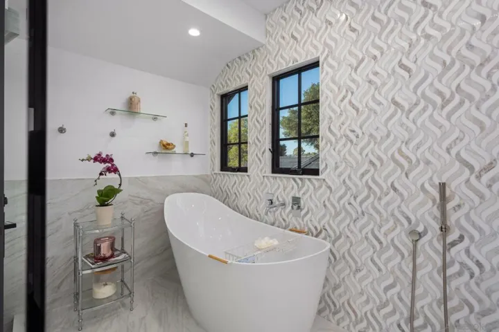 Custom designed Brand-NEW primary bathroom. Private deck on spa bath for fresh air and total privacy.