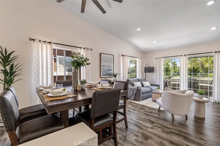 Vaulted ceilings, open dining and living room.