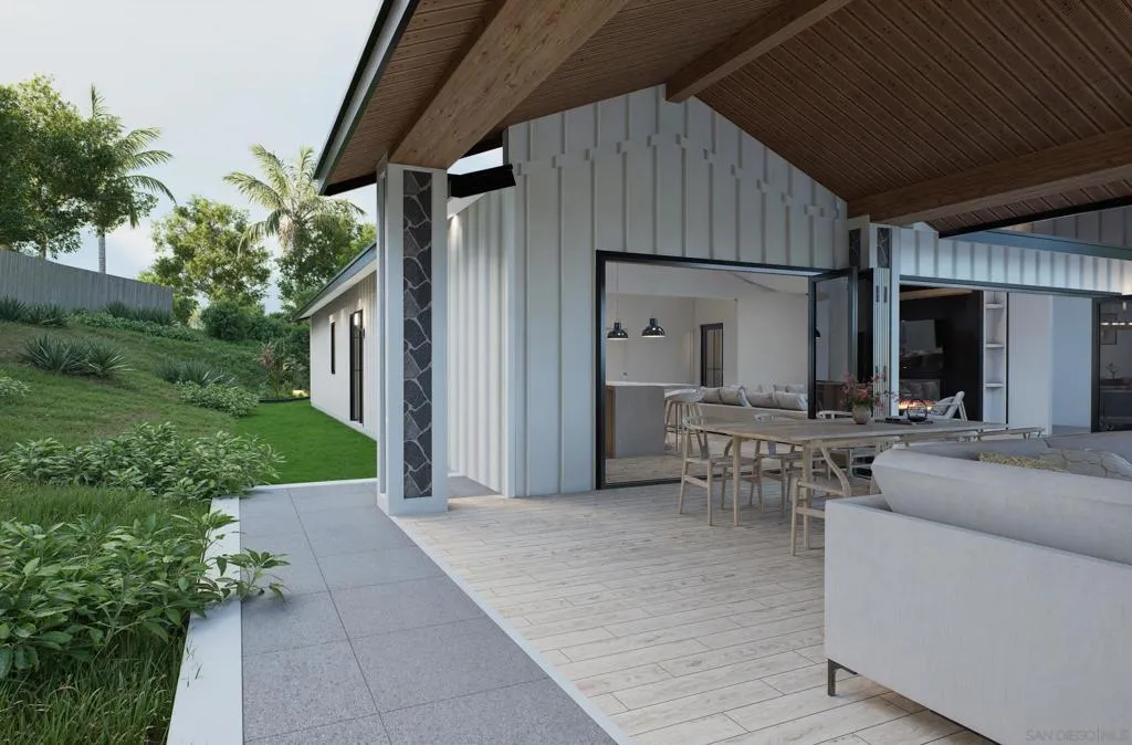 3D rendering of APPROVED plans lanai veranda off kitchen in backyard