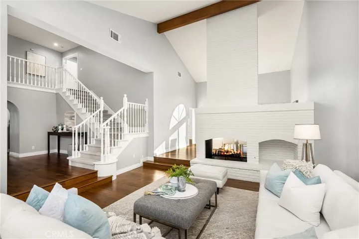 Beamed ceiling adds texture to the formal living areas