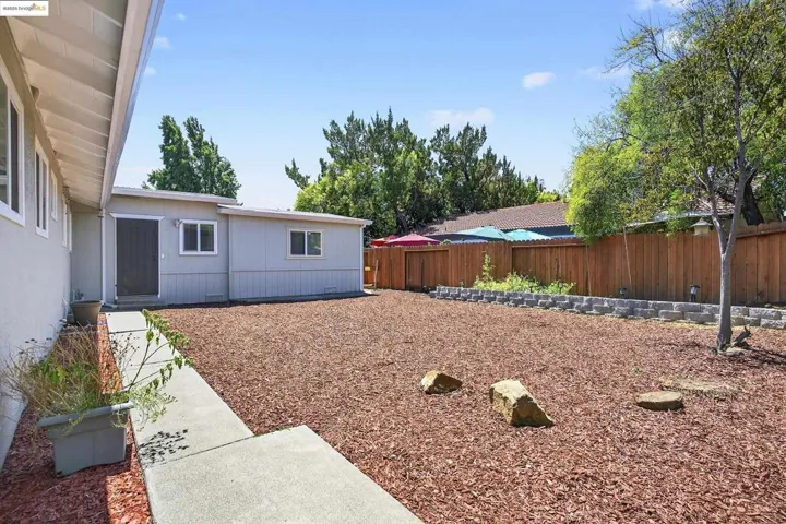 View of fenced backyard