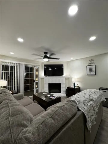 living room and fireplace