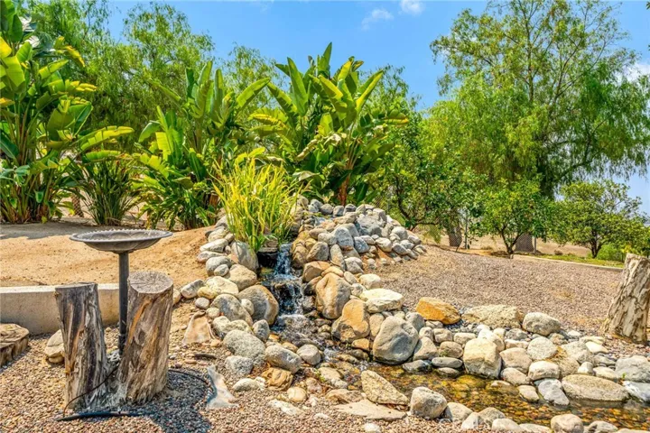 Water fall supplying koi pond