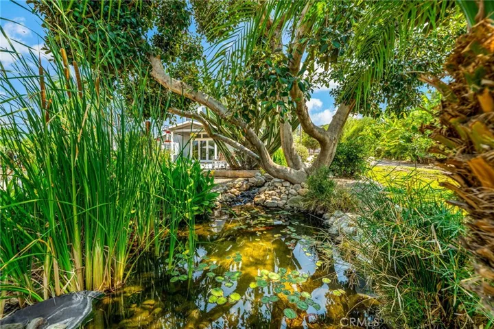 Lovely koi pond in front of the home.