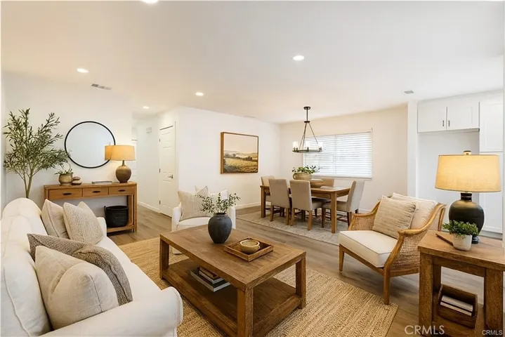 Virtually staged living and dining room
