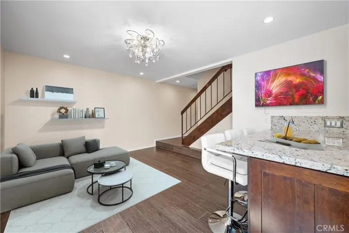Virtually staged family room.