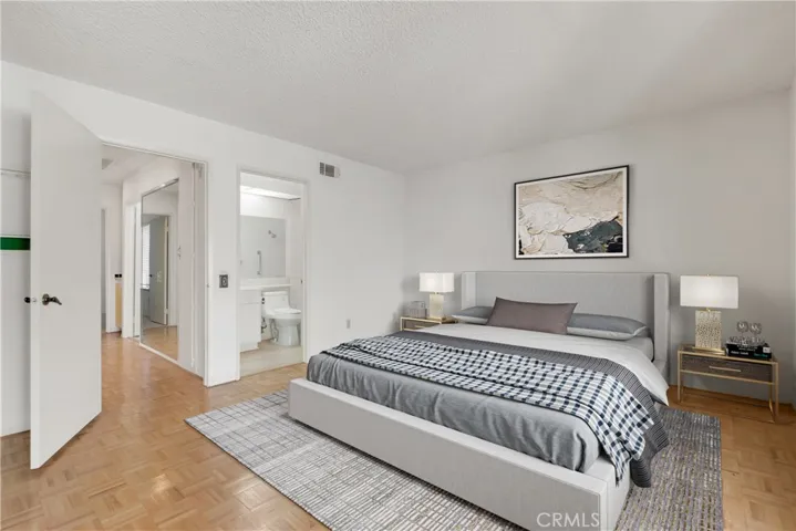 Primary bedroom staged