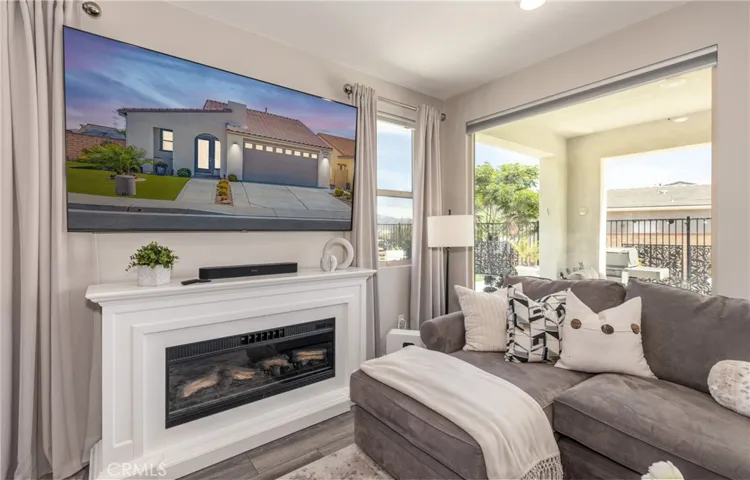 Living room with views of mountain