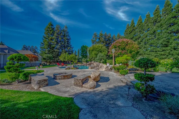 Fire pit area with stone seating
