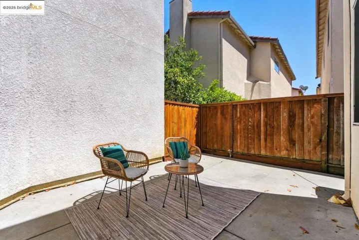 Fenced backyard with a patio