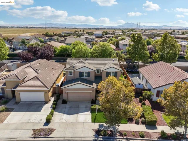 Aerial perspective of suburban area with mountains
