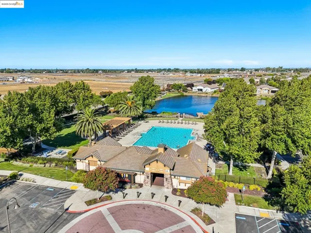 Drone / aerial view of a pool area